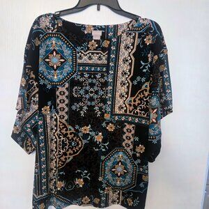 Chico's handkerchief pattern tunic top with wide sleeves NWOT Size 3/XL